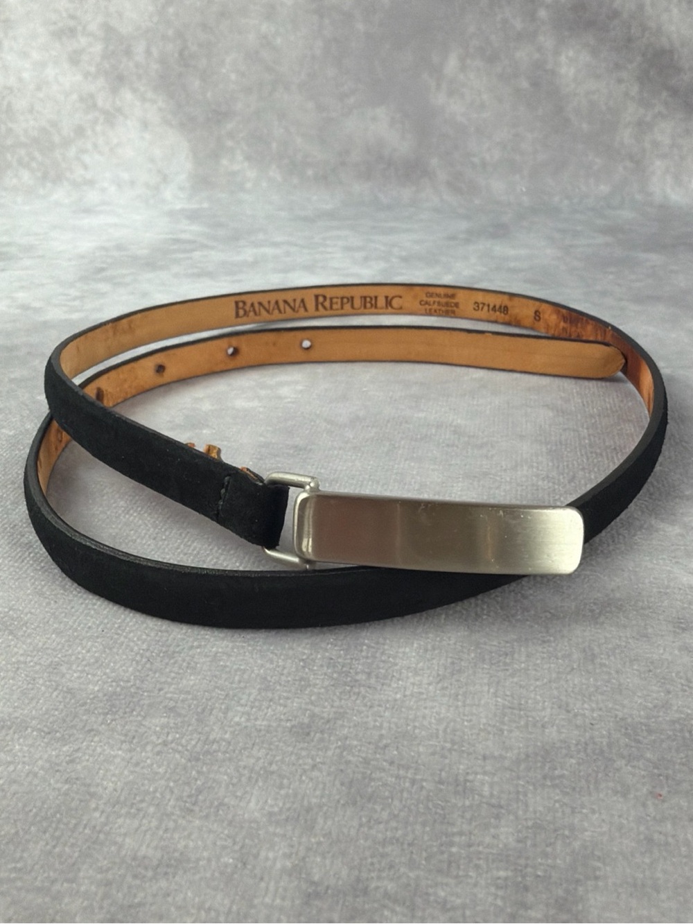 VTG Banana Republic Black Calf Suede Leather Belt Small USA Solid Brass Buckle